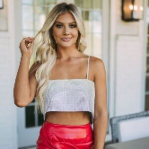 THESE THREE BOUTIQUE Rhinestone Crop Top- Silver